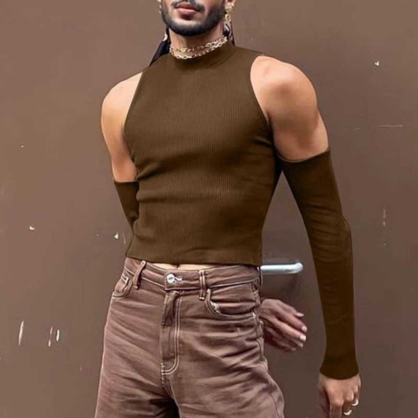 

2023 new underlay shirt off shoulder long sleeve casual high collar men's hollow out t-shirt, White;black