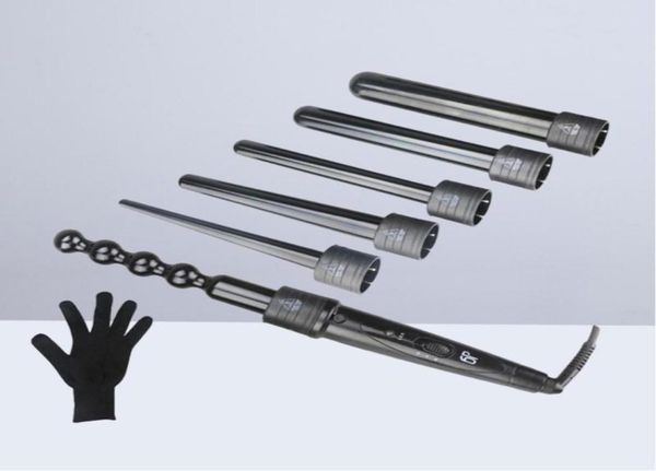 

hair straighteners 6 in 1 curling wand professional curler interchangeable ceramic iron rods roller set with heat2415295, Black