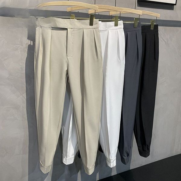 

men's pants men suit 2023 brand mens casual polyester business mid straight long elastic slim trousers a221 230705, Black