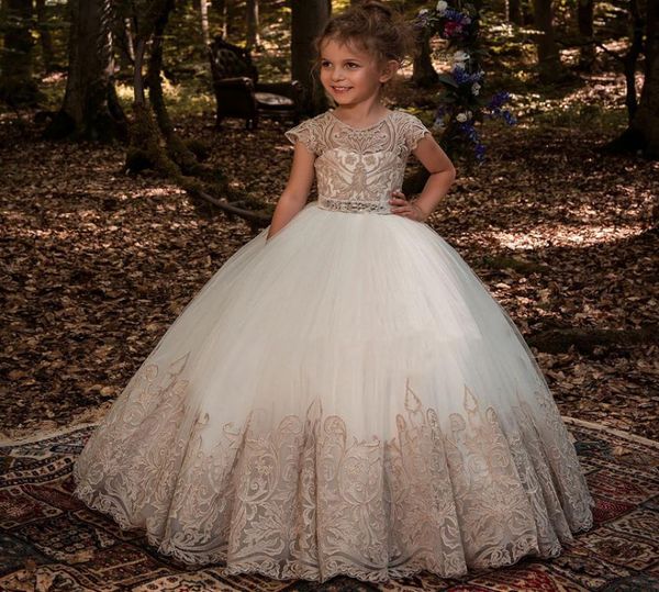 

elegant princess flower girl dresses long for weddings short sleeve applique lace tulle children wedding party girls pageant dress3936649, White;blue