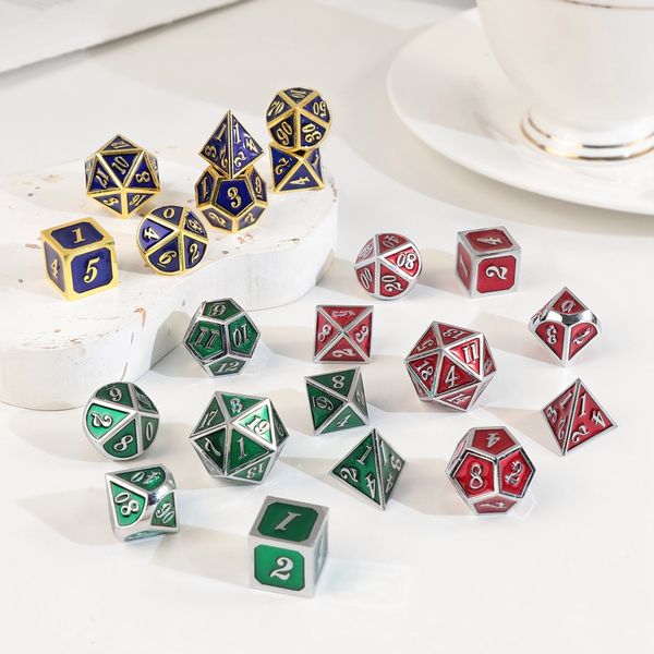 

2023 new style polyhedral loose gemstones dice 7pcs set dungeons & dragons distinctive metal dice set dnd games custom rpg dice 12 colors wh, Black