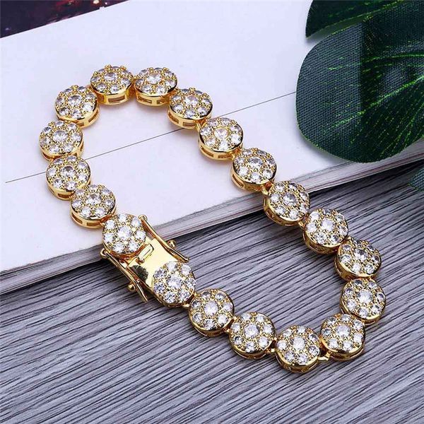 

10mm round 18k gold chain mens bracelet desinger copper aaa cubic zirconia silver diamond bracelets luxury hip hop rock bangles jewelry boyf, Black
