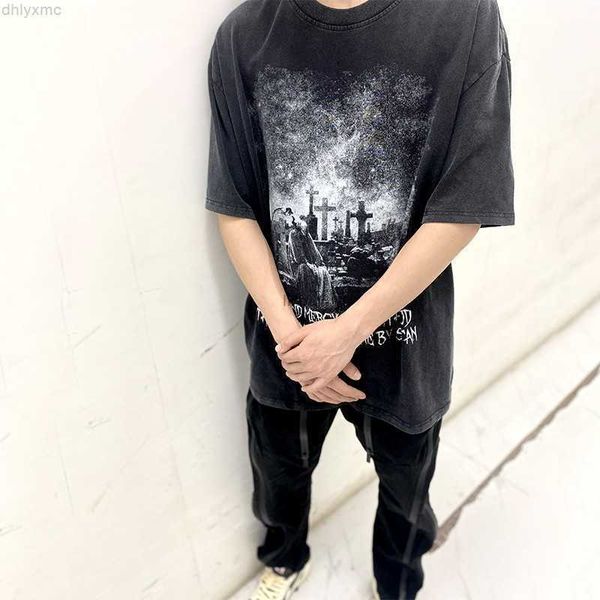 

men's t-shirts american street saint reaper vintage washed and worn casual loose short sleeve t-shirt summer, White;black
