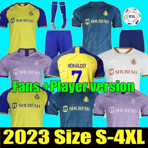 

22 new 23 al nassr fc soccer jerseys ronaldo 2022 2023 home yellow away 22 23 cr7 gonzalo martinez talisca fans player version men kids kit, Black;yellow
