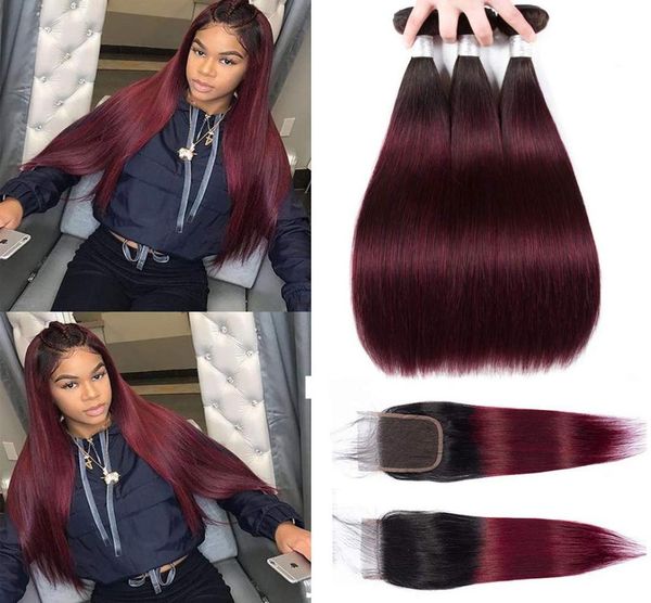 

sunny 1b burgundy wine red 99j ombre peruvian hair bundles with closure 1b99j burgundy straight bundles human hair 3 bundles with9170036, Black