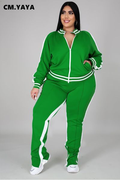 

women's plus size pants cmyayaya stripe side set cut long sleeve track jacketflare r two piece 230705, Black