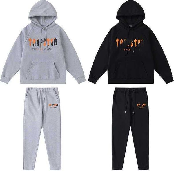 

designer clothing mens sweatshirts tracksuits hoodies trapstar yellow black towel embroidery plush hoodie closure zipper pants casual pants