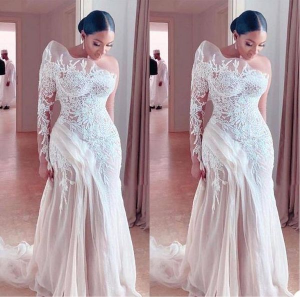 

charming mermaid wedding dress 2021 vetido de novia one shoulder lace wedding gowns custom made women bridal dresses1045109, White