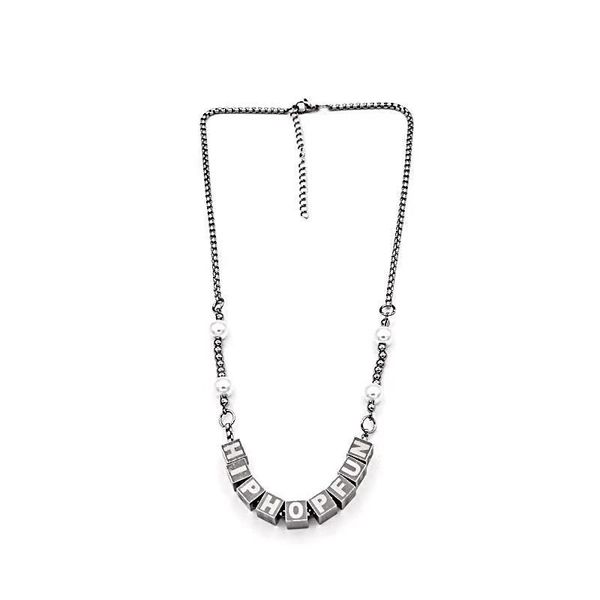 

trendy stainless steel letter necklace hip-hop minimalist vintage all-match accessories for men and women can be customized, Black