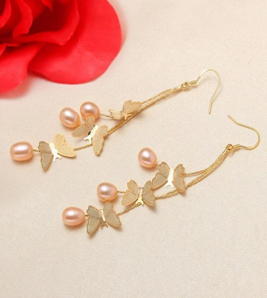 

natural pearl earrings girls butterfly shape multibead earrings s925 sterling silver ear hook star moon8821891, White