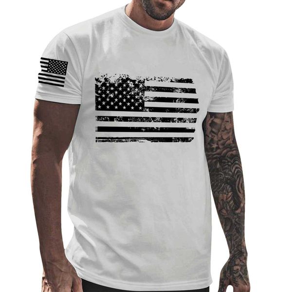 

summer independence day round neck short sleeve us stars and stripes 3d printed men's minimalist t-shirt, White;black