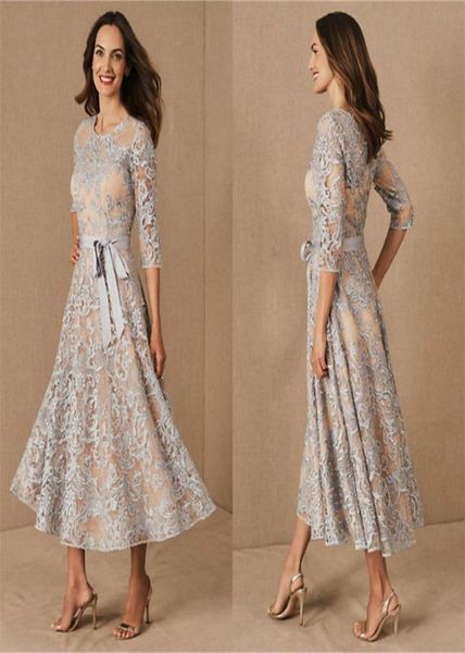 

elegant lace mother of the bride dresses jewel neck long sleeves a line wedding guest dress tea length groom mother evening gowns2821207, Black;red