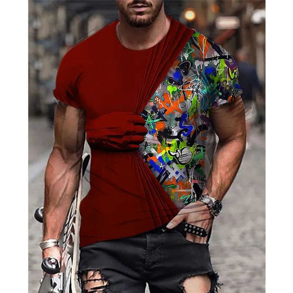 

2022 men's 3d printing casual digital sportswear loose large short sleeved t-shirt, White;black