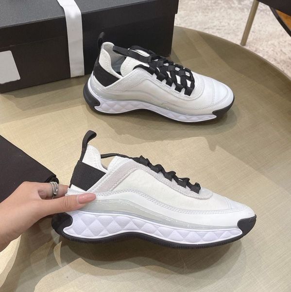 

designer sneakers women's multi-color patchwork lace-up leather straps casual shoes air cushioned thick bottom heightening shoes runnin, Black