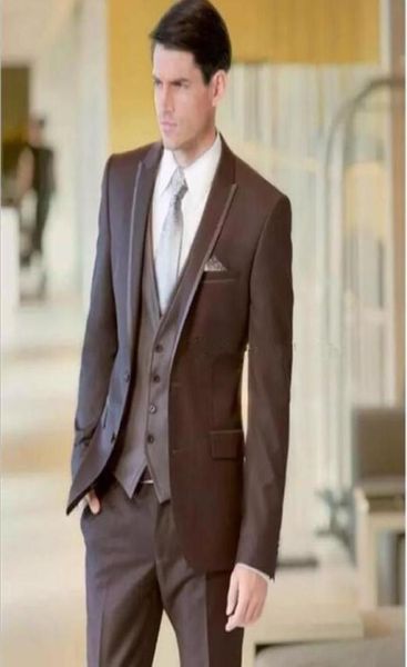 

new brand new two buttons brown wedding groom tuxedos peak lapel groomsmen men suits prom blazer jacketpantsvesttie 0321267931, Black;gray
