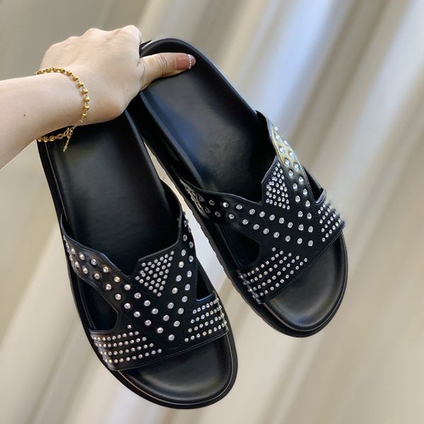 

slippers mens silver-tone studs slippers platform spikes slide pool comfort mule fashion oversize beach slipper summer party casual lightwei, Black