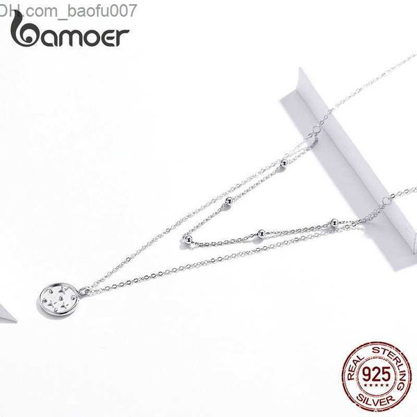 

pendant necklaces bamoer 925 sterling silver coin pendant double layer necklace stackable star necklace women's birthday exquisite jewe