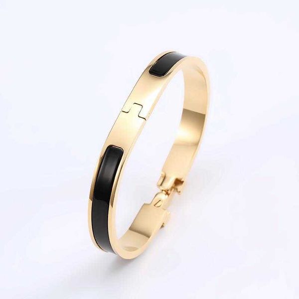 

designer hemrres bracelet aijia h enamel letter narrow version 8mm rose gold couple simple handpiece titanium steel ytxu, Black
