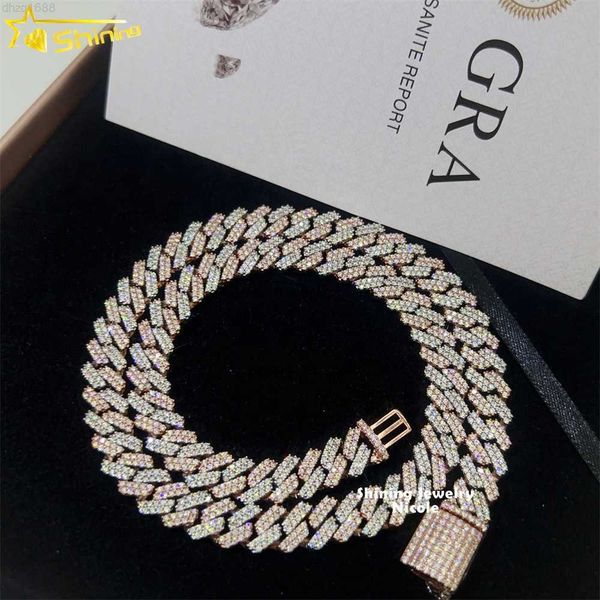 

two tone color rose gold white gold 10mm custom hip hop silver moissanite miami iced out cuban link chain