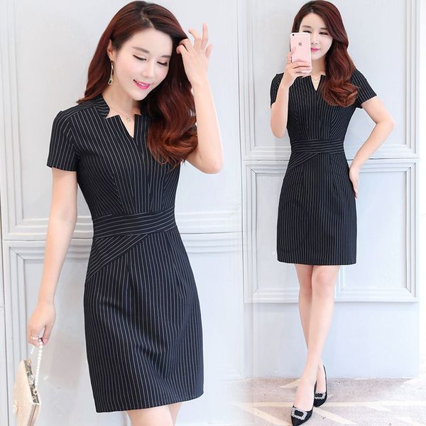 

basic casual dresses 2022 summer women's striped short sleeve slim fit wrap hip dress professional ol temperament one step dress large, Black;gray