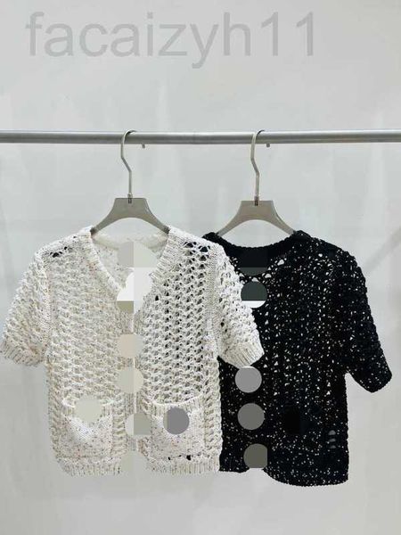 

women's sweaters designer 5034 l 2023 milan runway summer brand same style sweater short sleeve v neck white black womens qian t7ck