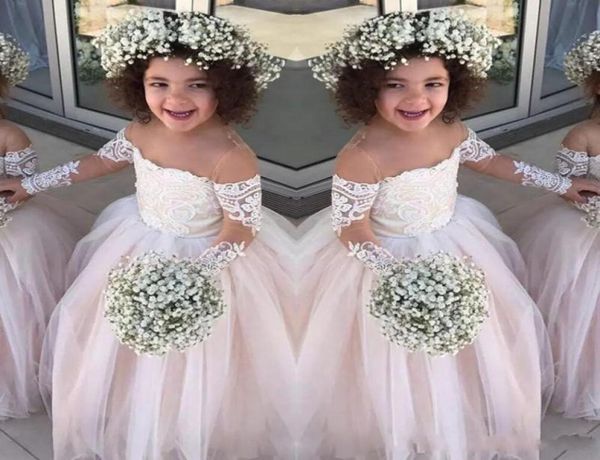 

lace sheer long sleeves little girls pageant gowns tulle ball gown flower girl dresses for wedding baby birthday party dress 494101, White;blue