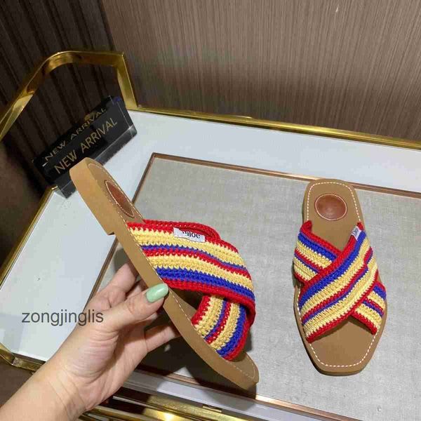 

fashion 2023 woody women cloe slippers shoes slipper sandals designer type flat bottom one piece outward wear toe sandals weaving trendy wom