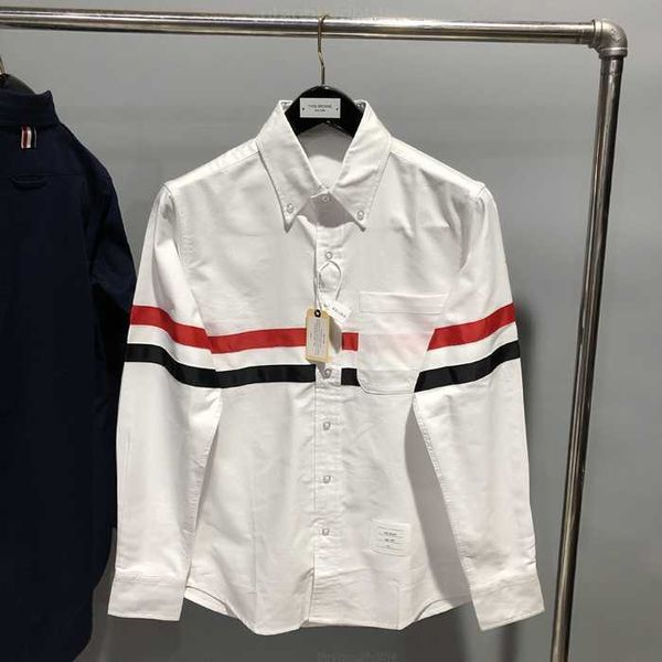 

2023 fashion brand tb thom shirts men slim fit long sleeve casual shirt spring summer oxford striped solid men's clothing, White;black