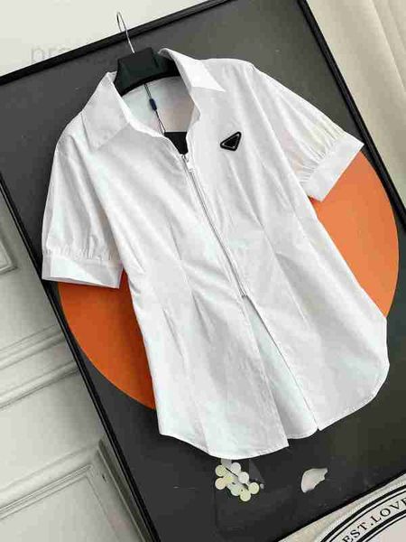 

women's blouses & shirts designer new 2023 summer fashion turn down collar elegant zip up for women casual short sleeve 8w42, White