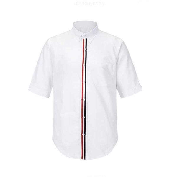 

tb thom men's shirt brand striped closure men's clothing summer casual oxford slim short sleeve korean fashion, White;black
