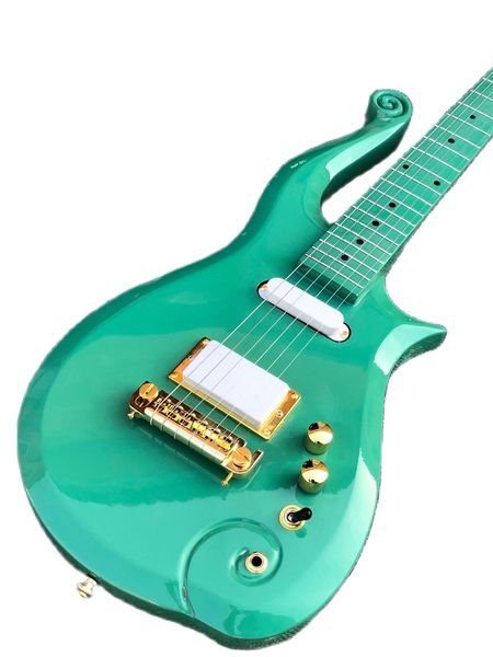 

wang ziyun electric guitar, green, with maple fingerboard neck and alder body,