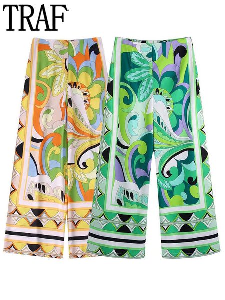 

women's pants capris traf print wide leg pants women boho high waist woman pants sets summer office trousers women streetwear baggy pan, Black;white