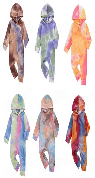 

6 colors new baby tie dye hooded romper newborn infant long sleeve jumpsuits 2020 fall bodysuit fashion boutique kids climbing clo4463292, Blue