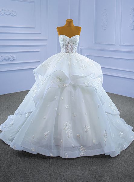 

sweetheart appliques princess wedding dresses retro boning corset lace-up bridal gown ruffles puffy skirt vestidos de novia, White