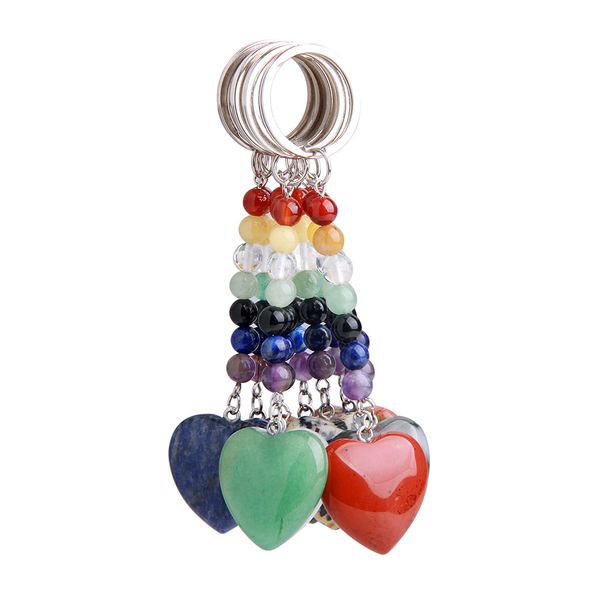 

popular design heart shape natural stone keychain handbag decorate lanyards jewelry for gift, Slivery;golden