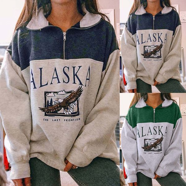 

womens hoodies sweatshirts letter alaska print sweatshirt korean hoodies longsleeved pocket hooded drawstring pullover sweatshirts 230705, Black