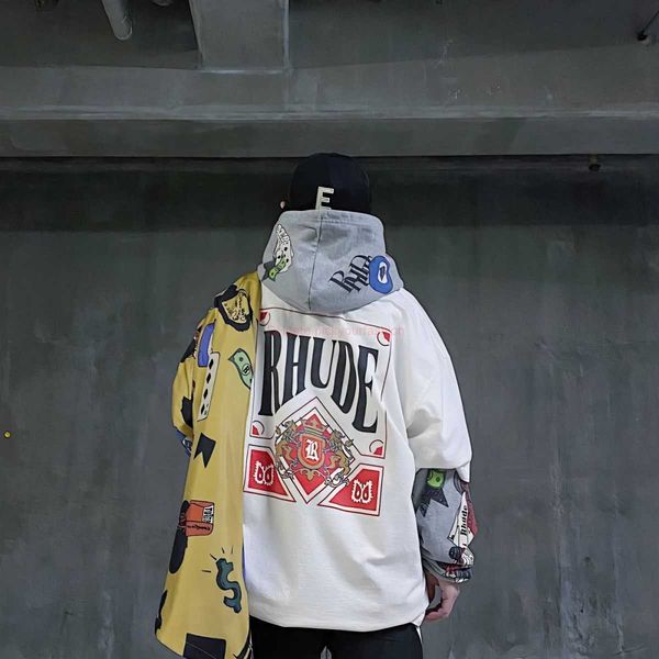 

designer fashion clothing tees tshirt ru232 rhude vintage card tee printed short sleeve t-shirt cotton streetwear casual sportswear rock hip, White;black