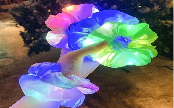 

luminous scrunchies led hairband ponytail holder headwear women girls elastic satin silky scrunchy tie hair rope accessories7652663, Slivery;white