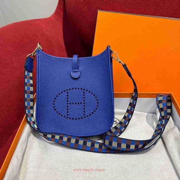 

wholesale original evelynnss h home tote bags online shop pure handmade mini 16cm tc cowhide silver buckle electric light blue shoulder diag