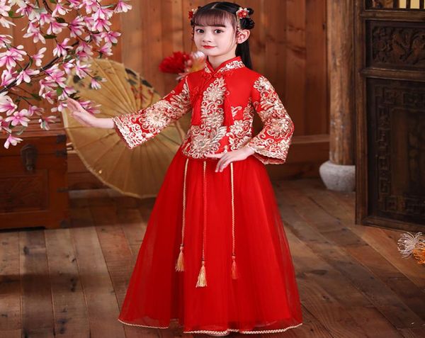 

chinese flower girl dress for wedding girls cheongsam dress chinese hafu kids dresses baby traditional garments new year dress2614793, Red;yellow