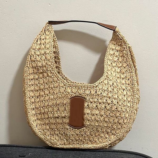 

straw woven bag shoulder underarm bags tote handbags hobo handbag clutch purse genuine leather strap women bag half month purse fashion wall
