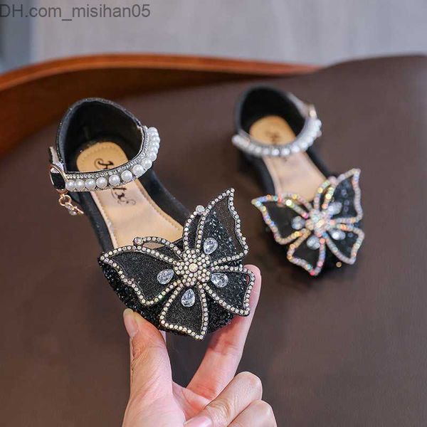 

athletic outdoor 2023 summer girls' bow tie children's shoes girls' princess shoes diamond shiny children's performance, Black