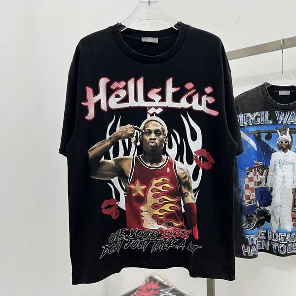 

designer fashion clothing tees tshirts hellstar american summer fashion brand rodman big bug print wash old short sleeve t-shirt rock hip ho, White;black