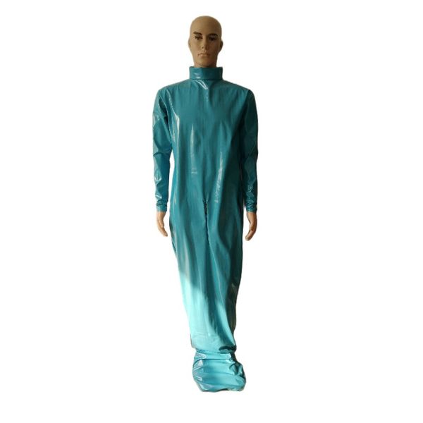 

pvc faux leather fetish zentai bodysuit separated hands mummy bag bodybag stage props fancy dress, Black