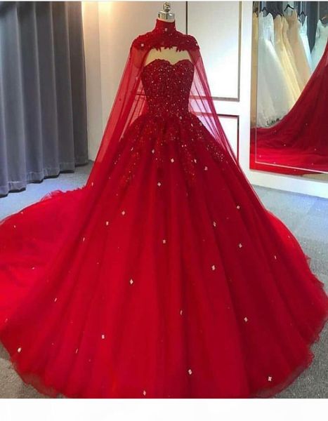 

arabic dubai red plus size ball gown wedding dresses with wraps sweetheart lace crystal bead robe de mariee wedding gowns custom9670829, White
