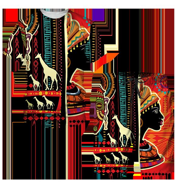 

men's tracksuits men's african style summer tracksuit ethnic totem print t-shirt shorts set casual clothing vintage oversized fash, Gray