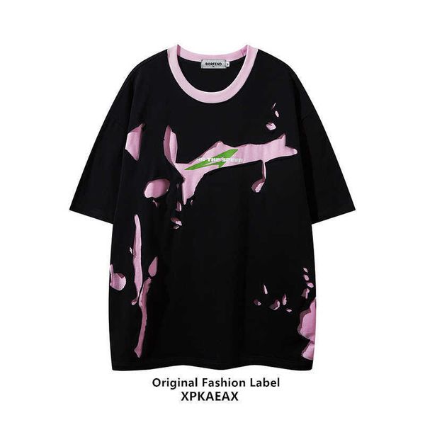 

original stussys brand american style fried street ruffian handsome vintage short sleeved couple niche loose hole t-shirt trend spaceman, White;black