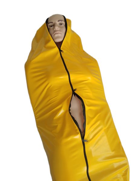 

pvc faux leather mummy bodysuit spandex sleeping bag zentai catsuits adults cosplay front 3-ways zipper bodybag stage props, Black