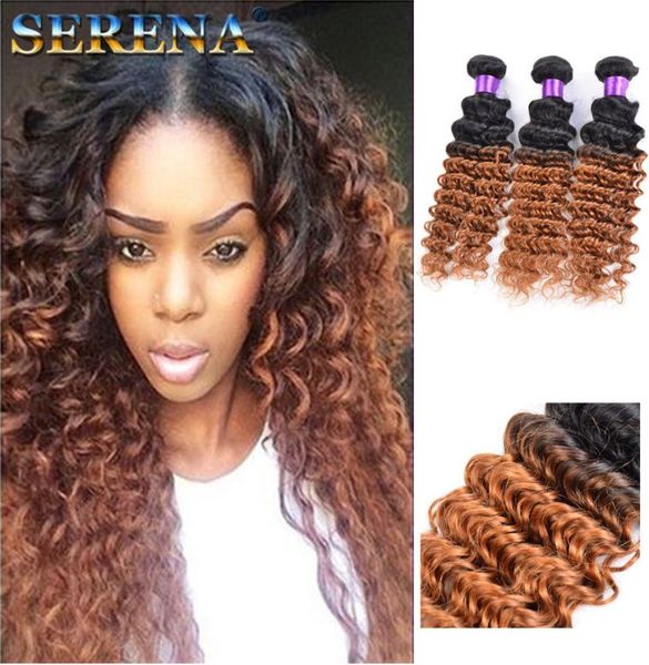 

7a peruvian ombre deep wave curly hairs 3 bundles ombre hair extensions two tones 1b 30 honey blonde ombre hair weave dark honey b6123489, Black