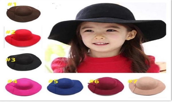 

dhl autumn winter warm kids boys girls vintage wide brim cap soft wool felt bowknot bowler floppy children sun hat beach by air118502813, Yellow